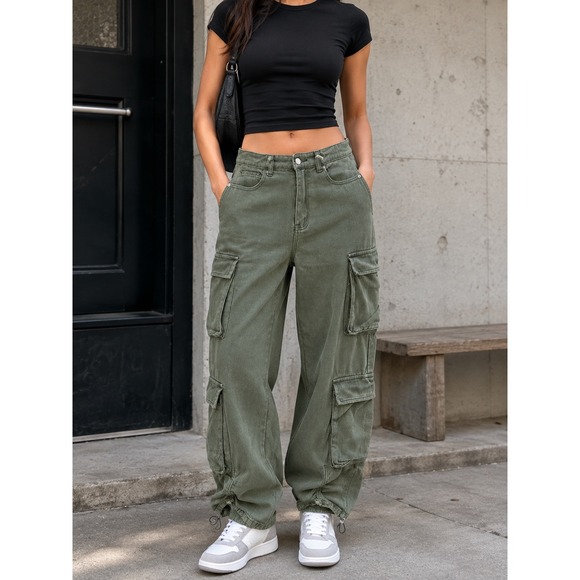 PrettyLittleThing Pants - PrettyLittleThing High Rise Utility Cargo Pants Women Size 6 Green
